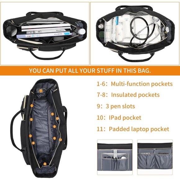 BlackMiddle Size Computer Messenger Laptop Tote with 15.6'' Padded Laptop Sleeve - Picture 2 of 6